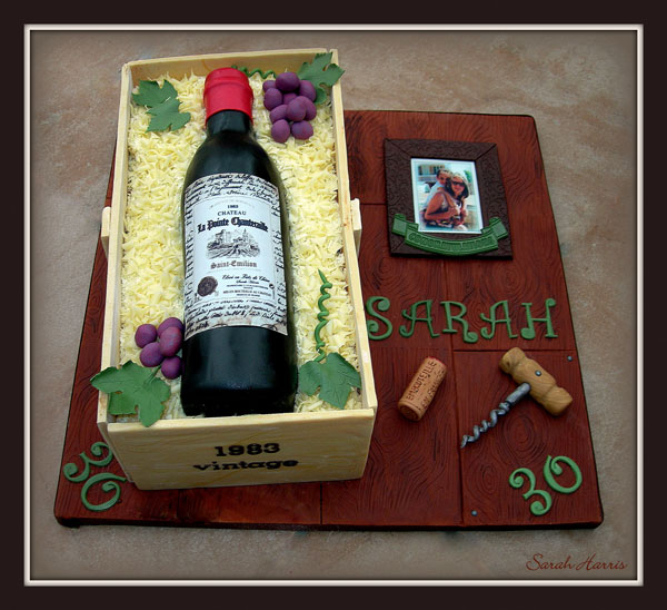 Wine Bottle Cake Decorated with Modeling Chocolate