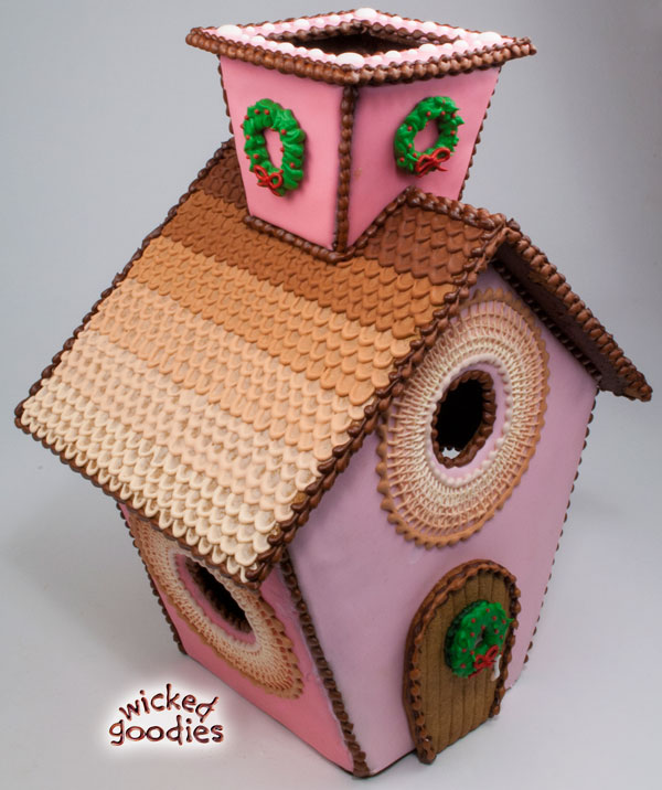 Pink Cross Stitched Gingerbread House