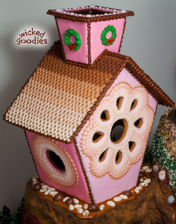 Pink Cross Stitched Gingerbread House