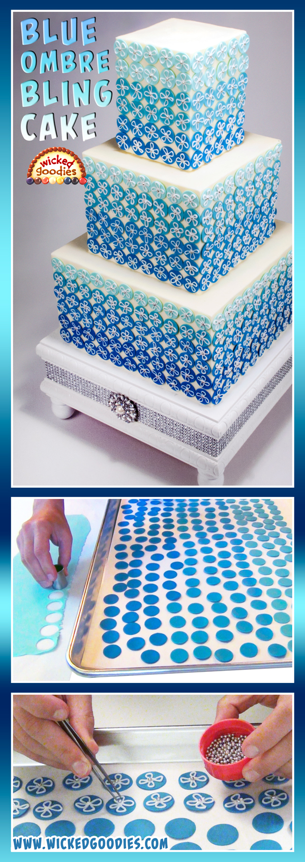 Blue Ombre Bling Modeling Chocolate Cake Design