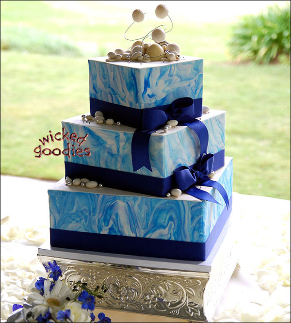 Blue Marble Wedding Cake