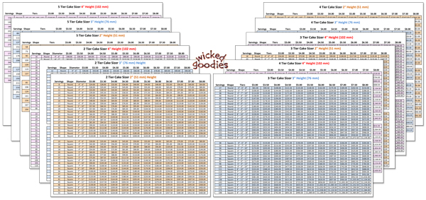 Stacked and Wedding Cake Sizing and Pricing Charts