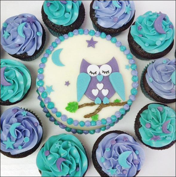 Owl Cake with Cupcakes made by Yariana Wortz of Curly Girl Bakes